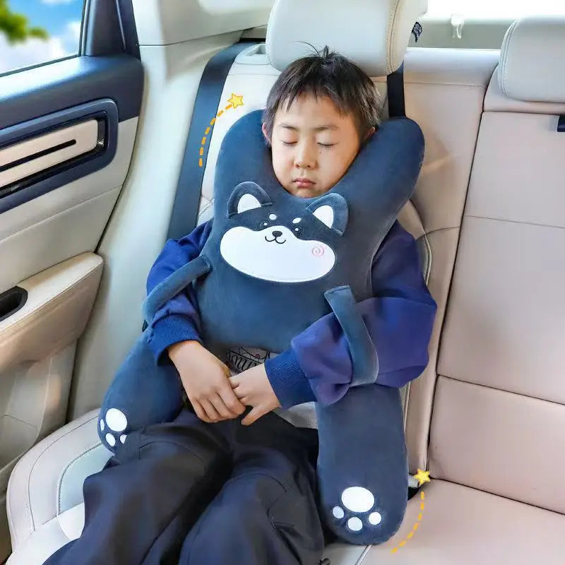 Car Neck Pillow with Seat Belt Safety Sleep Kids Aid Prevent Leaning Head Back Seat Sleeping Comfort during Long Distance Travel