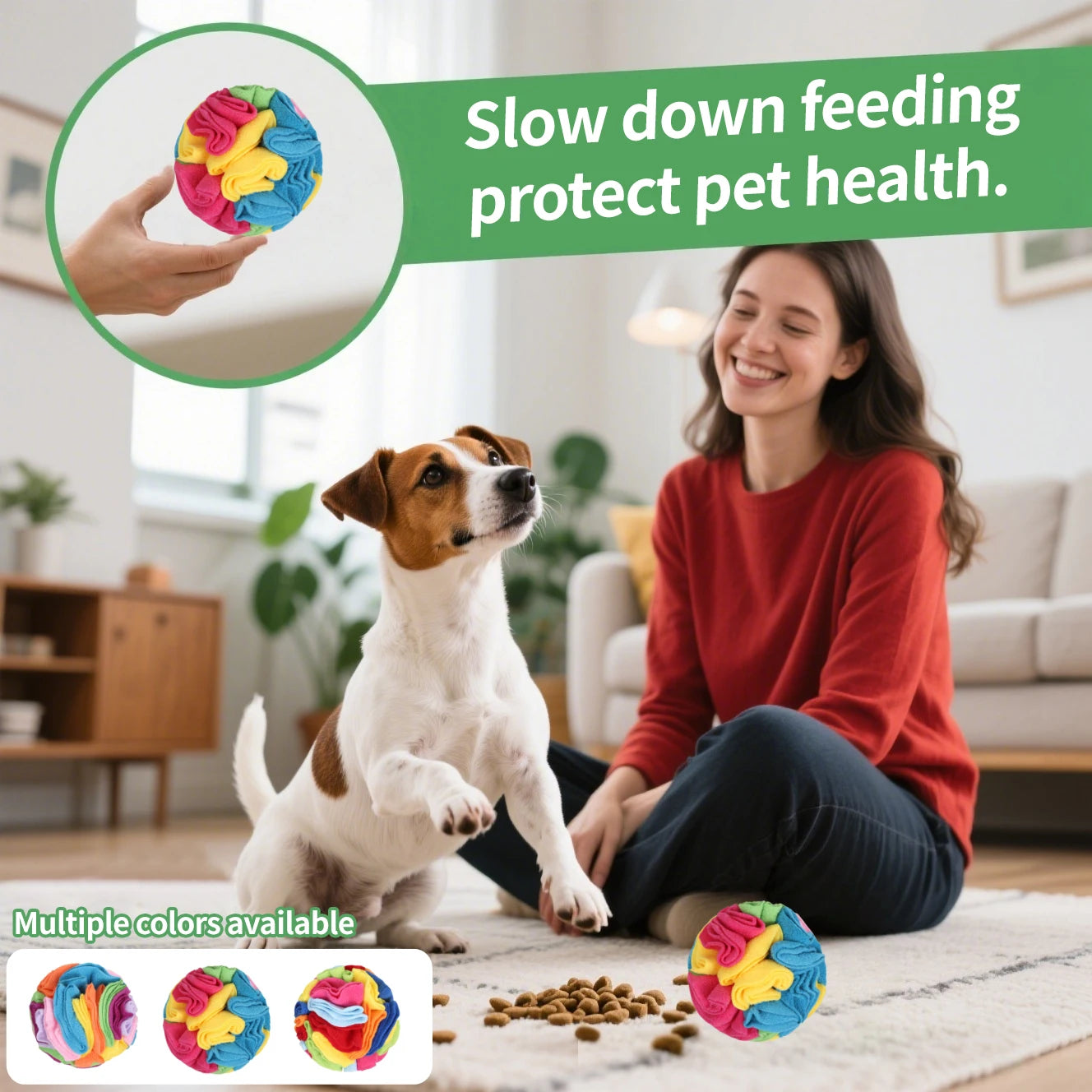 Pet Snuffle Ball for Dogs, Interactive Foraging Puzzle Toy, Colorful Nose Work Training Ball, Slow Feeder Stress Relief Dog Enri