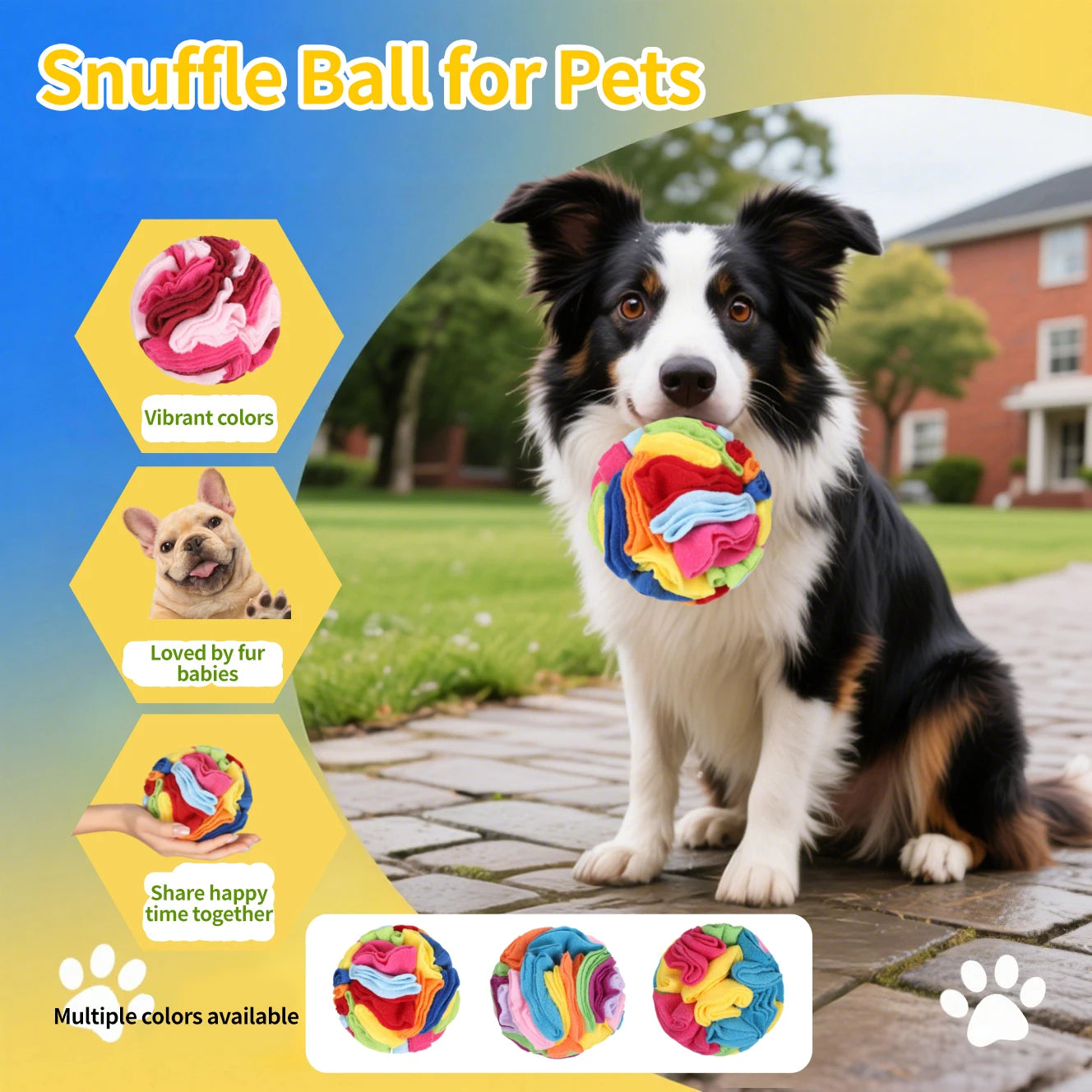 Pet Snuffle Ball for Dogs, Interactive Foraging Puzzle Toy, Colorful Nose Work Training Ball, Slow Feeder Stress Relief Dog Enri
