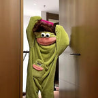 2026 New Long Haired Sad Frog Jumpsuit Pajamas Men Women Cute Cartoon Abstract Loungewear Homewear Sleepwear Gift