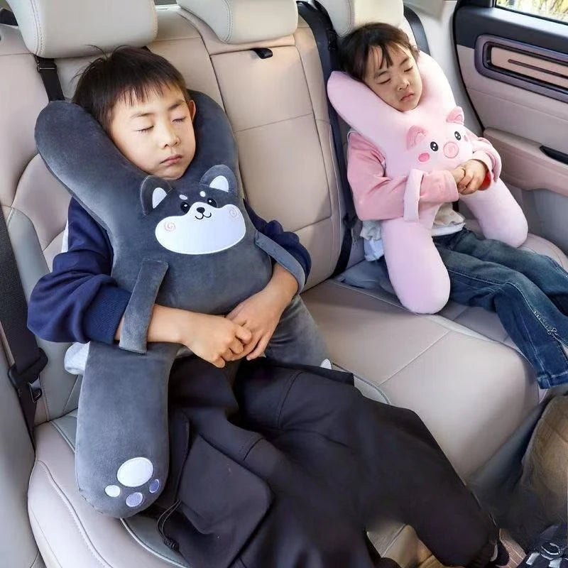 Car Neck Pillow with Seat Belt Safety Sleep Kids Aid Prevent Leaning Head Back Seat Sleeping Comfort during Long Distance Travel
