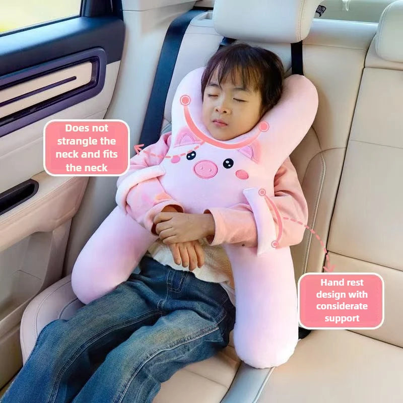 Car Neck Pillow with Seat Belt Safety Sleep Kids Aid Prevent Leaning Head Back Seat Sleeping Comfort during Long Distance Travel