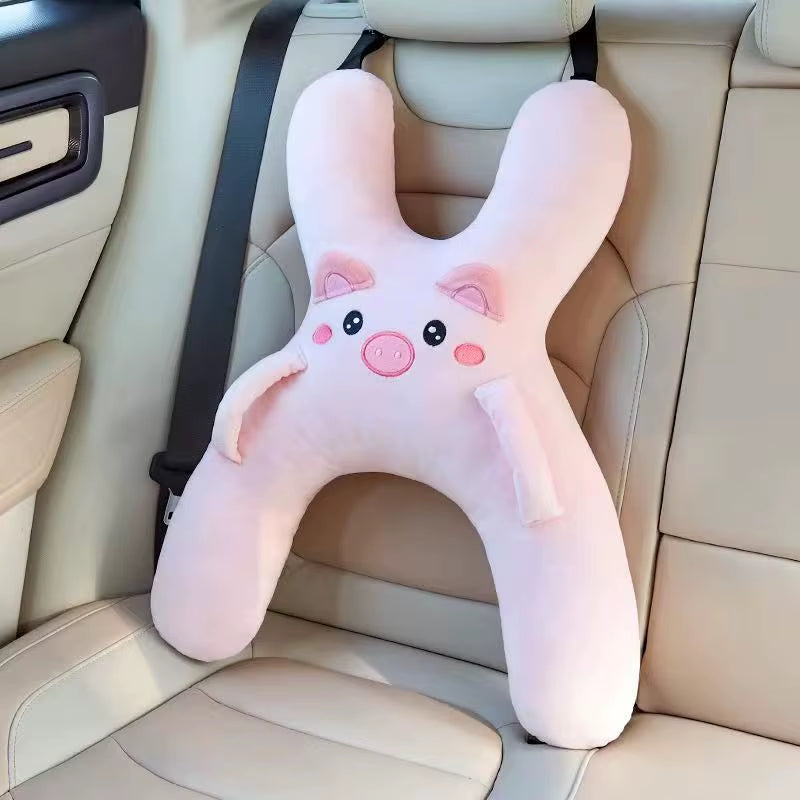 Car Neck Pillow with Seat Belt Safety Sleep Kids Aid Prevent Leaning Head Back Seat Sleeping Comfort during Long Distance Travel